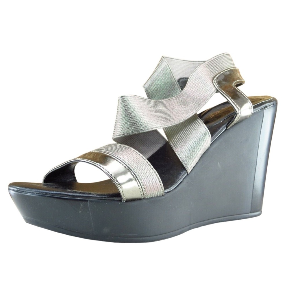 CHARLES DAVID Sz 8 M Silver Ankle Strap Synthetic Women Sandals CCD
